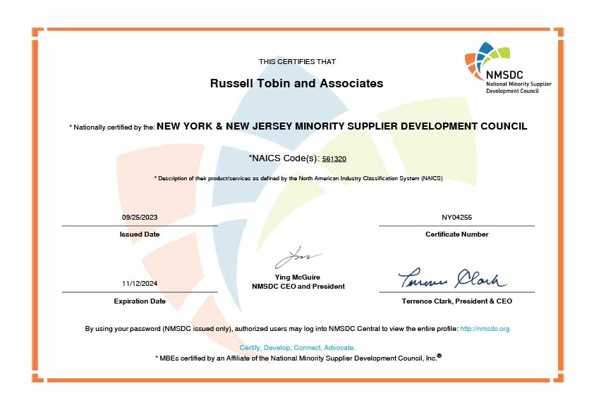 Russell Tobin and Associates certificate