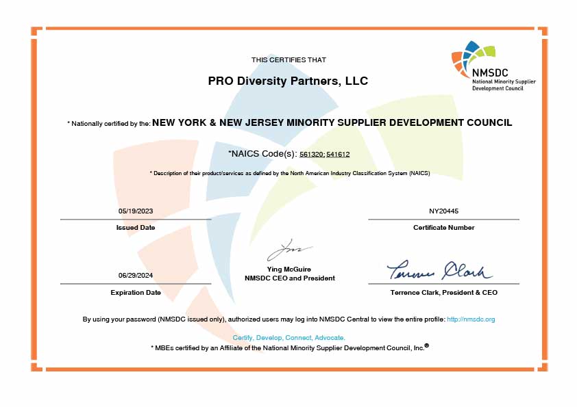 PRO Diversity Partners LLC certificate