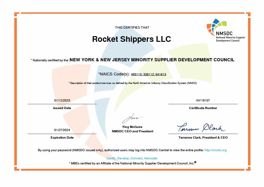 Rocket Shippers LLC certificate